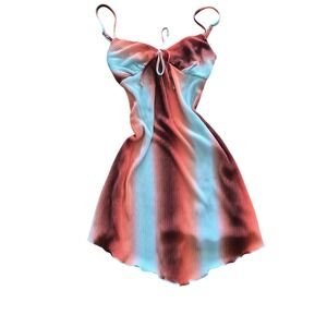 No Boundaries Ombre Plisse Mini Dress Turquoise Orange Brown XXS 00 Lettuce Edge